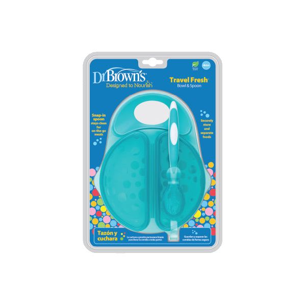 Dr Brown's Travel Fresh™ Bowl & Snap-in Spoon Teal Age- 4 Months & Above