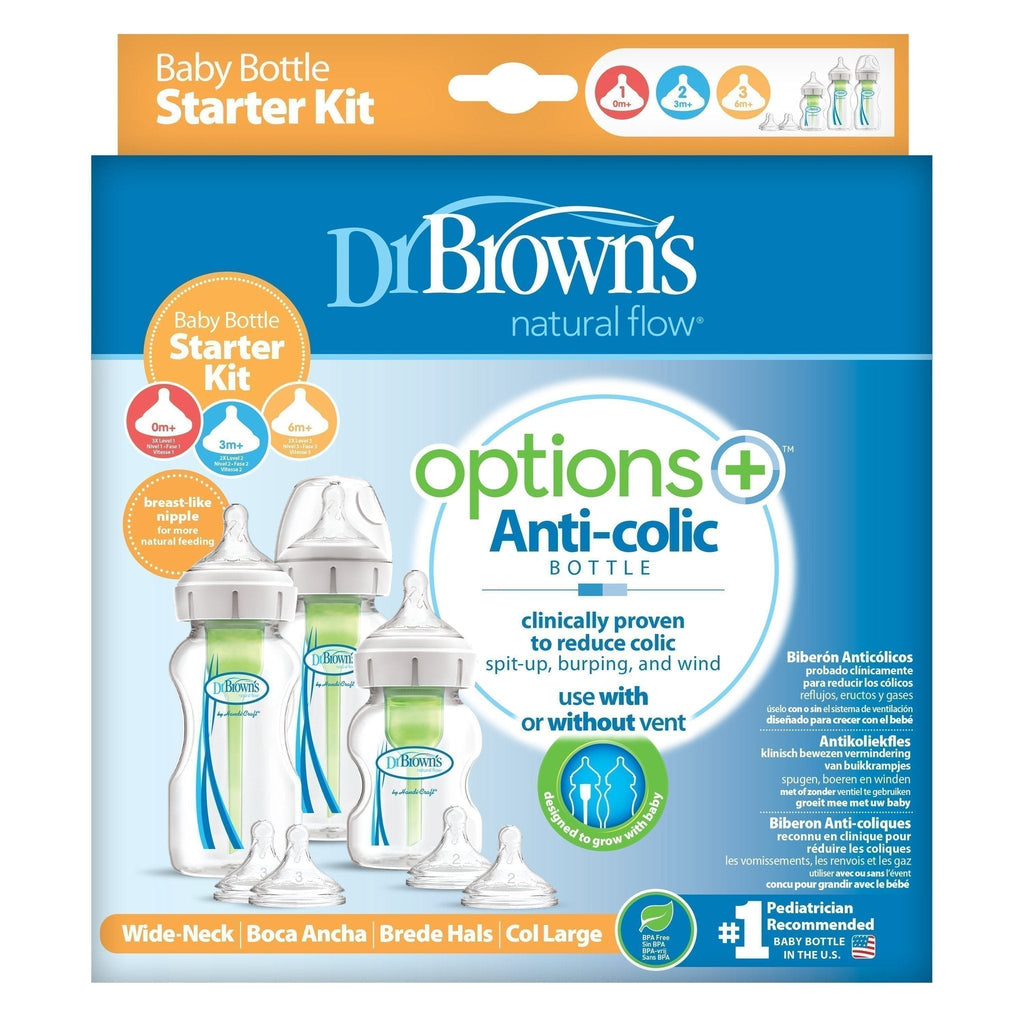 Dr Brown's Wide Neck Options+ Anti-Colic Baby Bottle Starter Kit