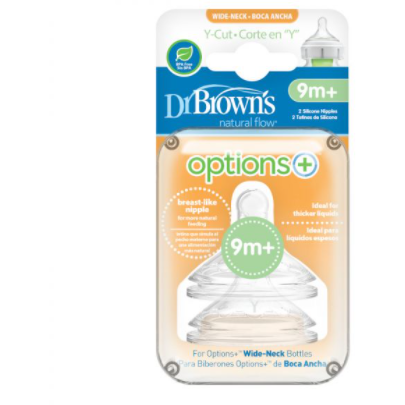 Dr Brown's Natural Flow® Options+™ Y-Cut Wide Neck Baby Bottle Nipple 2 Pack 9m+