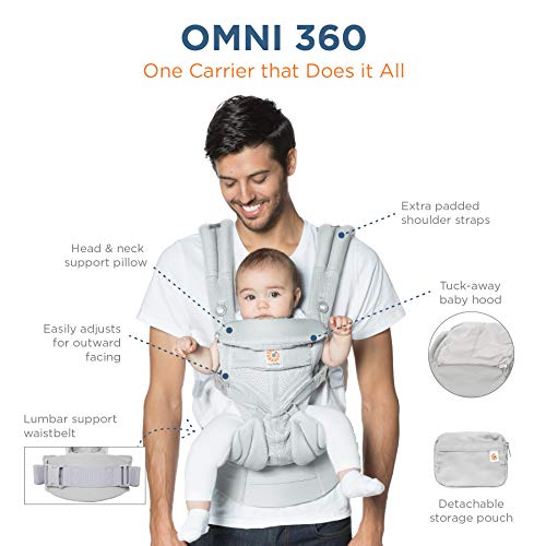Ergobaby Omni 360 Cool Air Mesh Baby Carrier Pearl Grey Age-Newborn & Above (Holds Upto 20 Kgs)