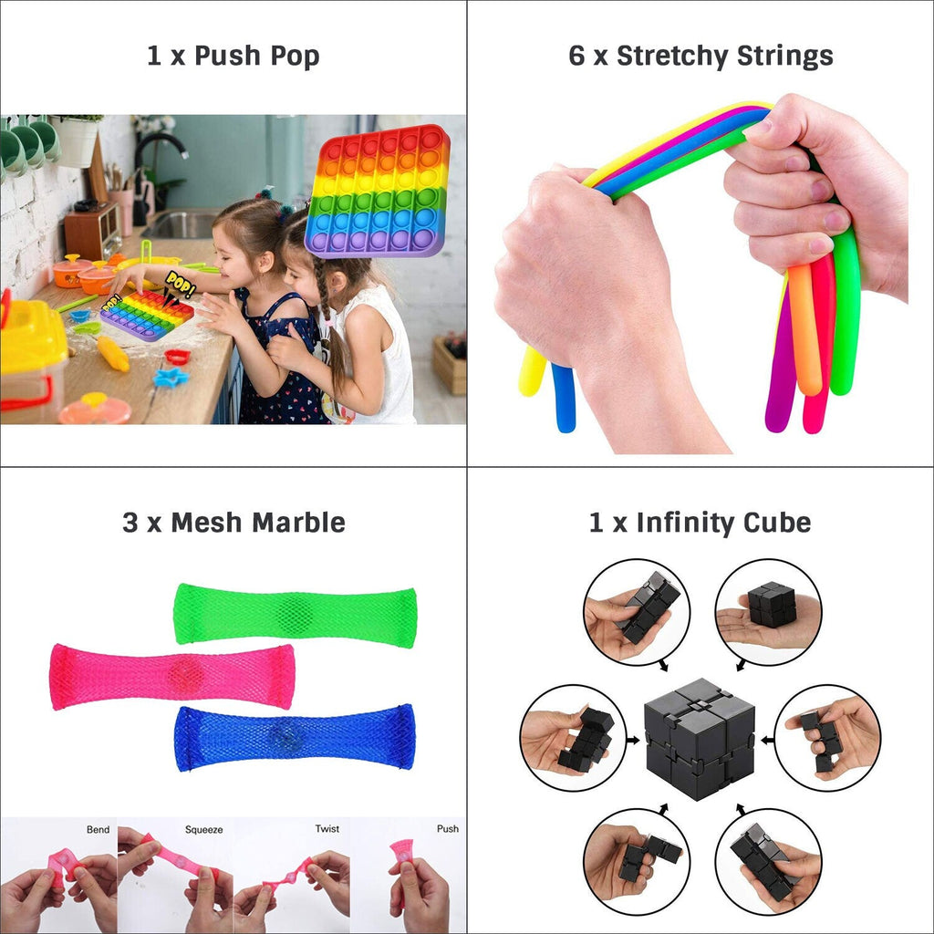 Essen 32 Piece Push Pop It Bubble Sensory Fidget Toy Set Multicolor Age- 6 Years & Above