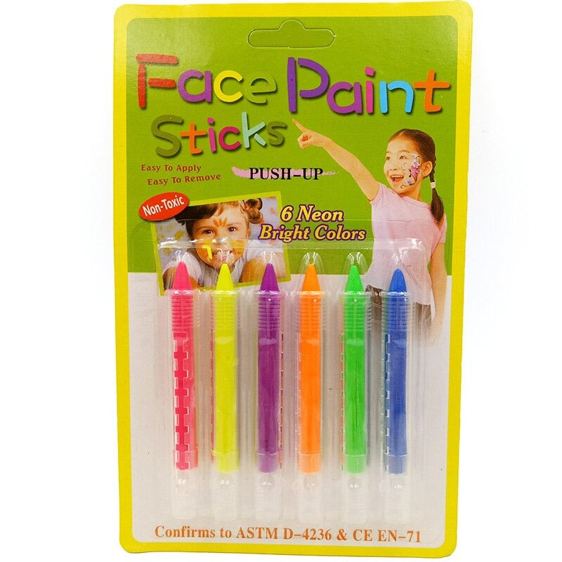 Face Paint Sticks Pushup 6 Neon Bright Colours