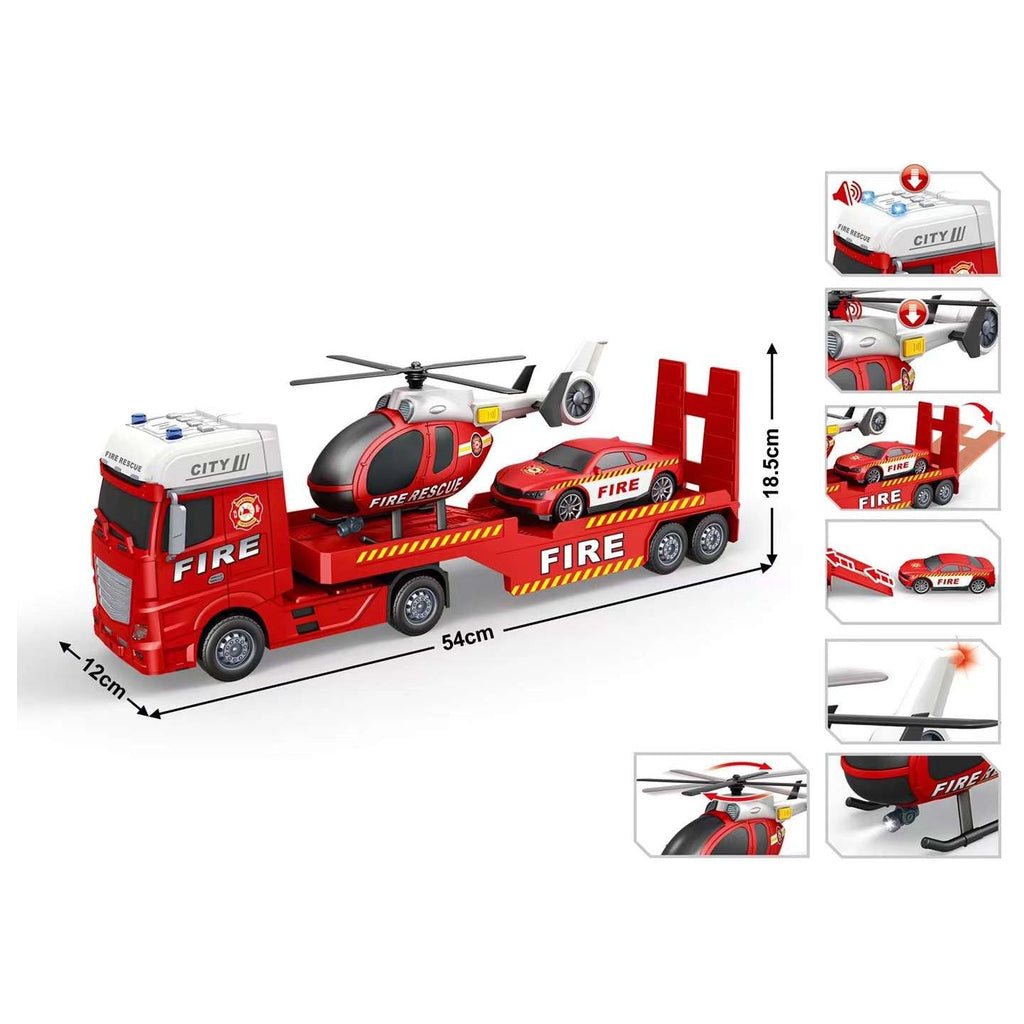 Toy Star 1:12 Scale City Fire Rescue Transporter Playset with Light & Sound Red Age- 4 Years & Above