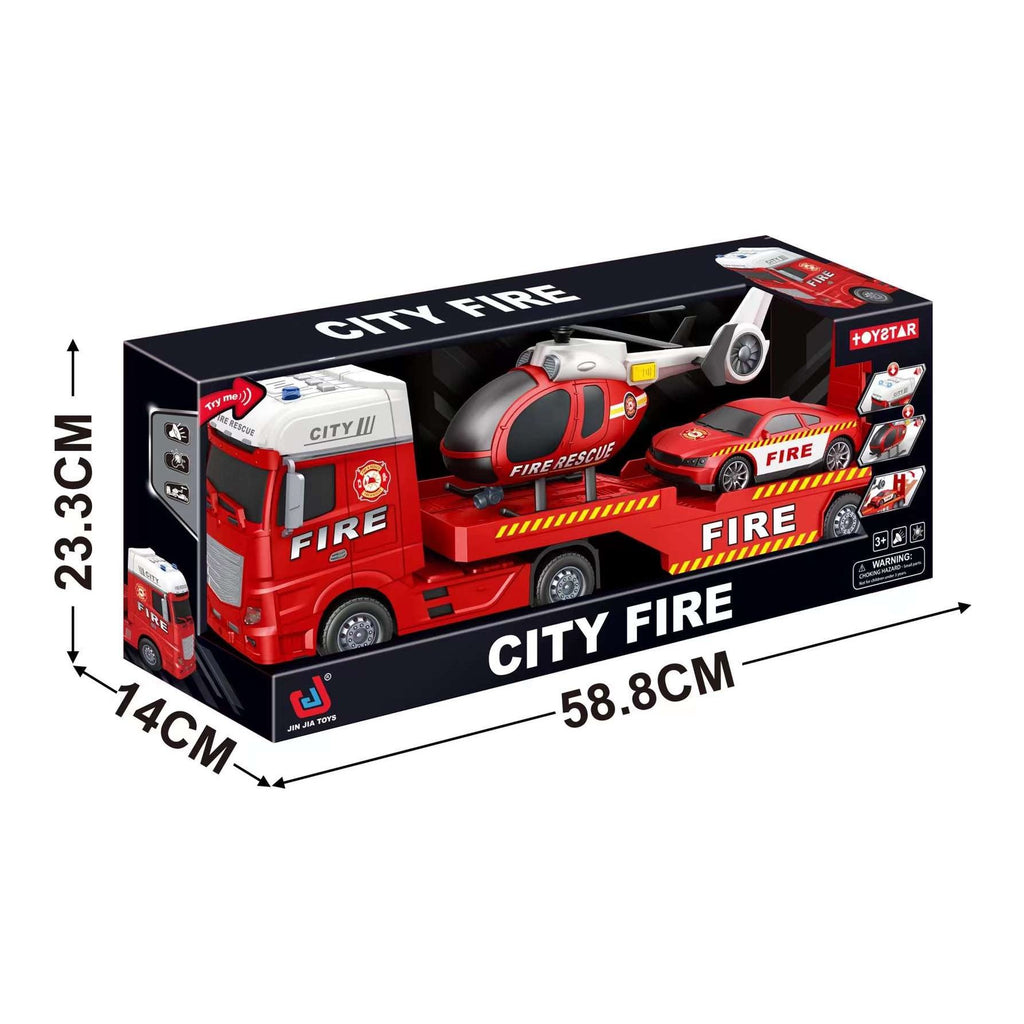 Toy Star 1:12 Scale City Fire Rescue Transporter Playset with Light & Sound Red Age- 4 Years & Above