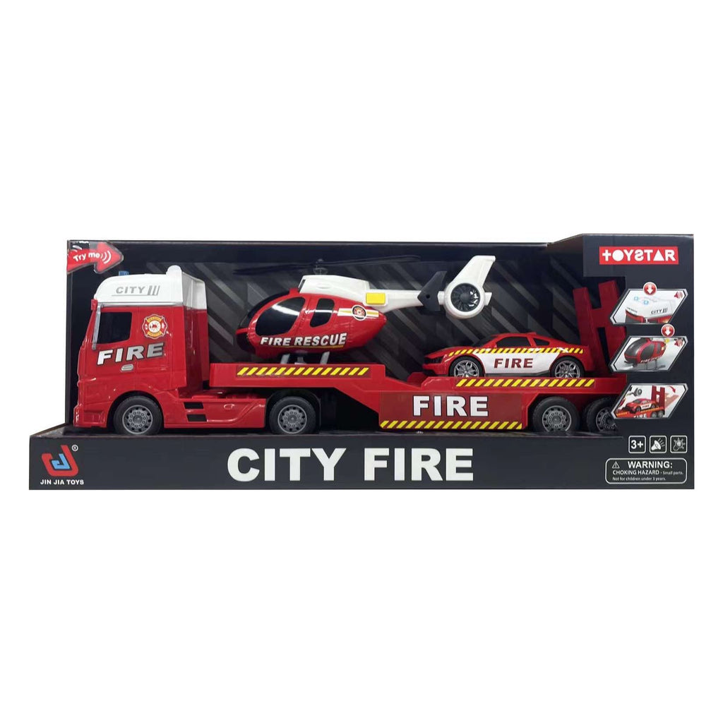 Toy Star 1:12 Scale City Fire Rescue Transporter Playset with Light & Sound Red Age- 4 Years & Above
