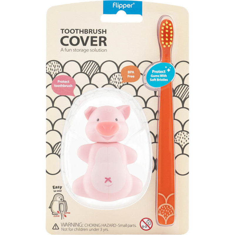 Flipper Fun Animal Piggy Toothbrush Cover & Toothbrush Combo Pack Multicolor Age- 3 Years & Above