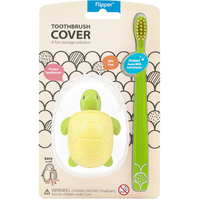 Flipper Fun Animal Turtle Toothbrush Cover & Toothbrush Combo Pack Multicolor Age- 3 Years & Above