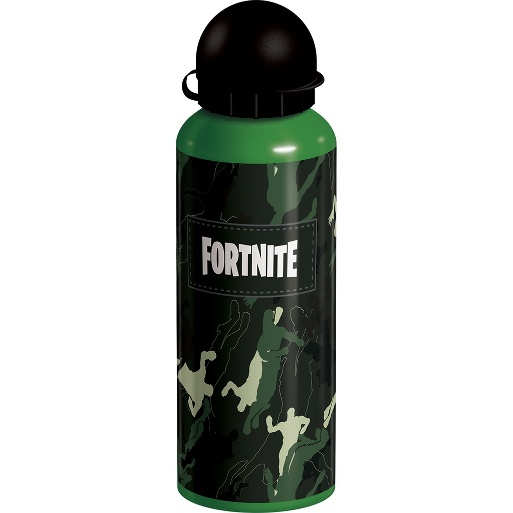 Fortnite - Metal Water Bottle with Strap Green/Black  Age-5 Years & Above
