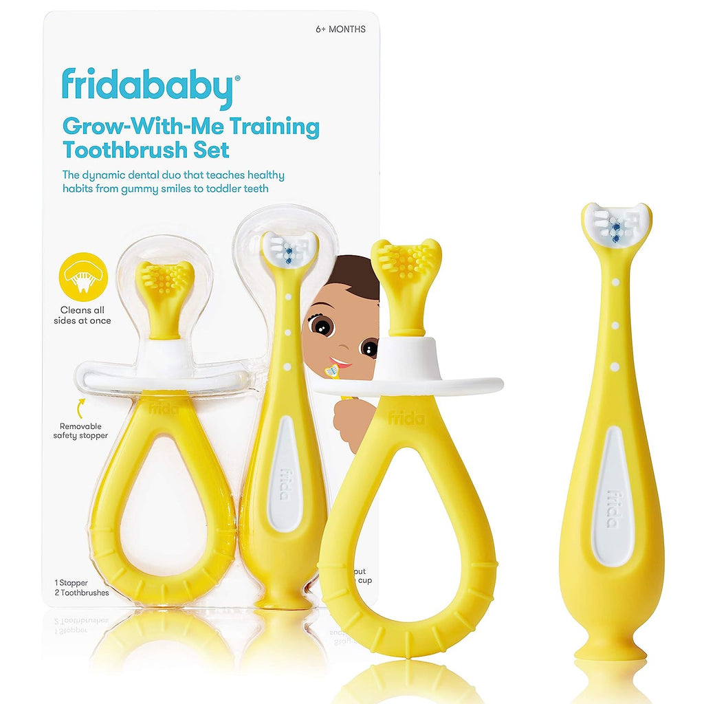 Frida Baby Grow-with-Me Training Toothbrush Set of 3 Yellow Age- 6 Months & Above