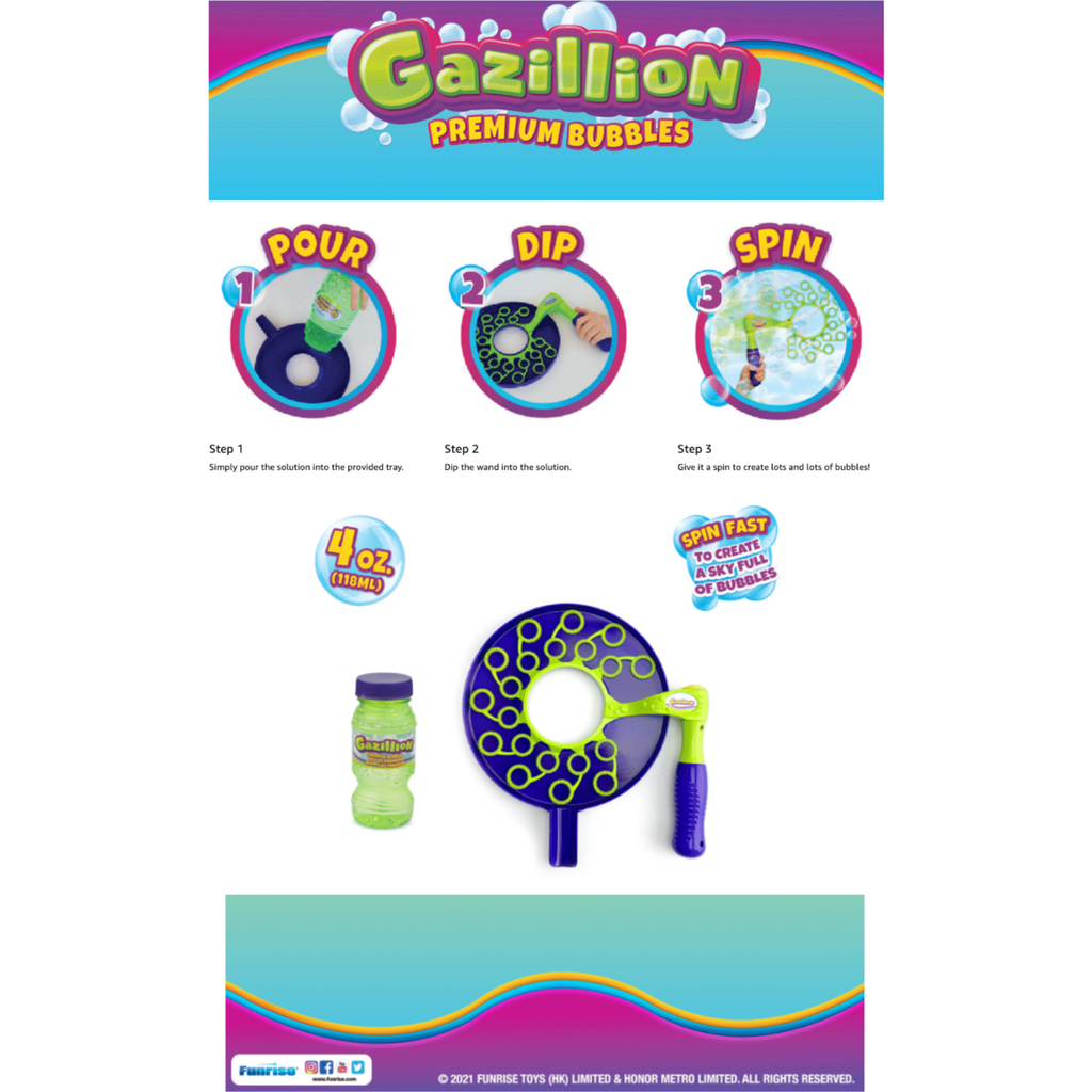 Funris Gazillion Spinnin Bubbles Wand+ 4Oz Green/Violet Age- 3 Years & Above