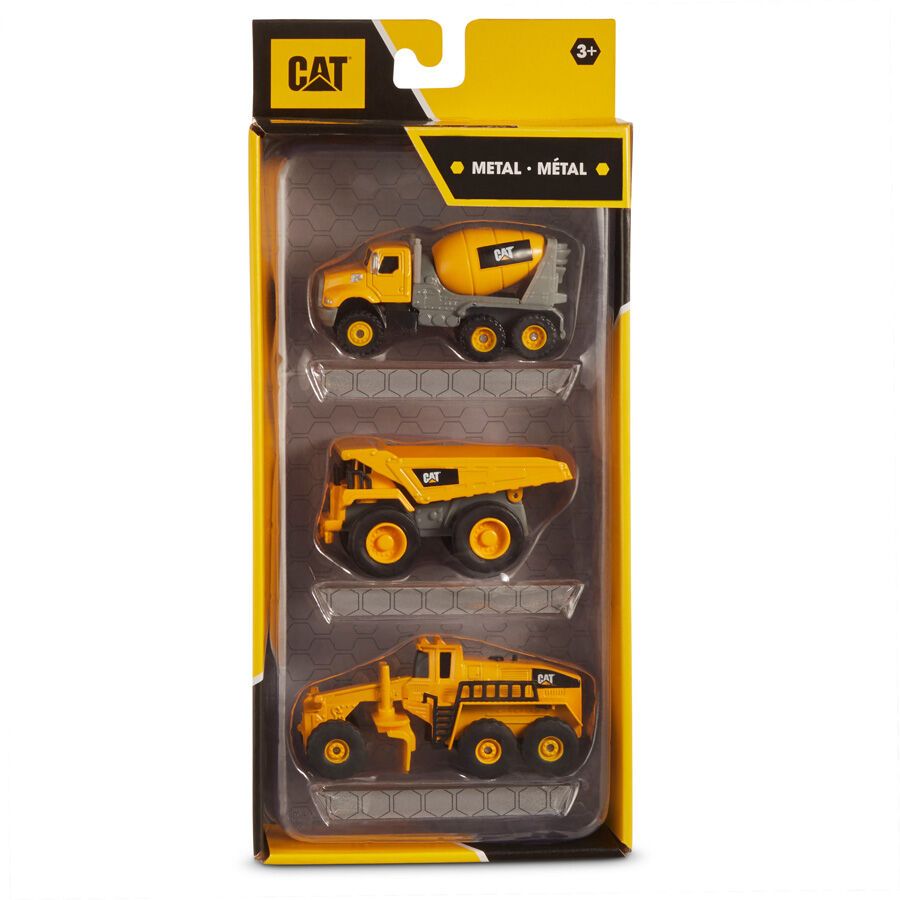 Funris Metal Concrete Mixer/ Dump Truck and Grader Pack of 3 Assorted Black/Yellow Age- 3 Years & Above