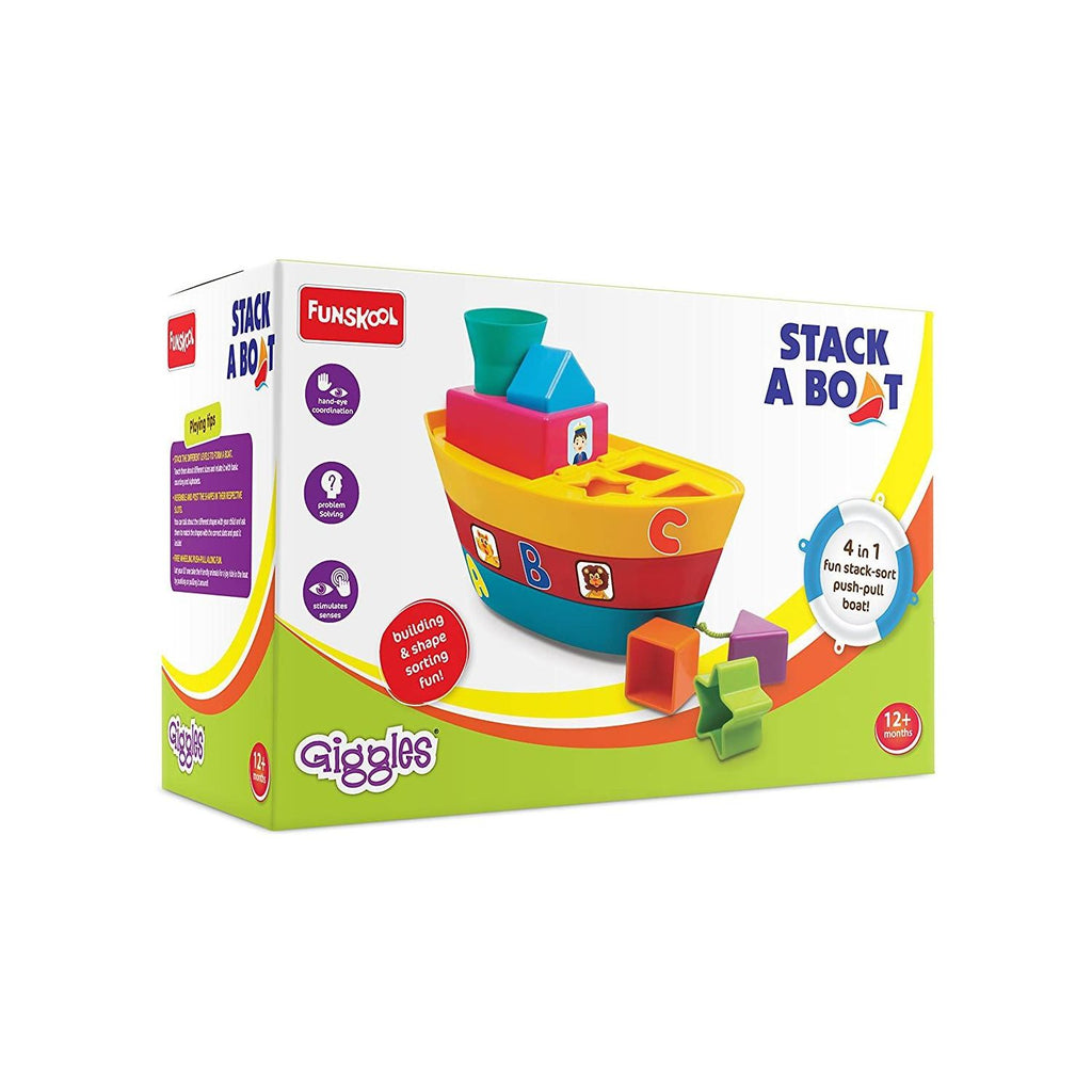 Funskool 4 in 1 Fun Stack, Sort & Push Boat Multicolor Age- 12 Months & Above