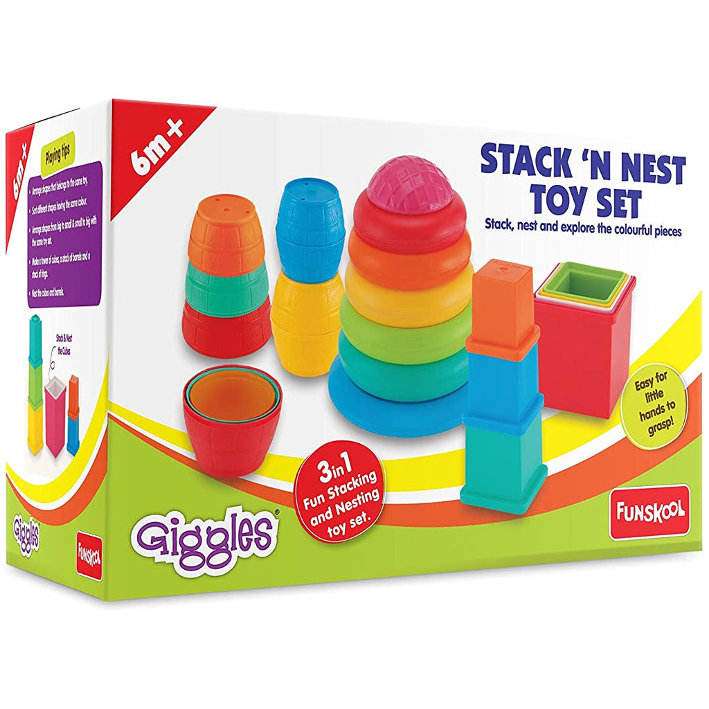 Funskool Giggles 3-In-1 Stack N' Nest Toy Set Multicolor Age- 6 Months & Above