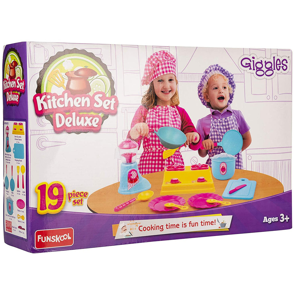 Funskool Giggles Kitchen Set Deluxe- 19 Pieces Pink/Blue/Yellow Age- 3 Years & Above