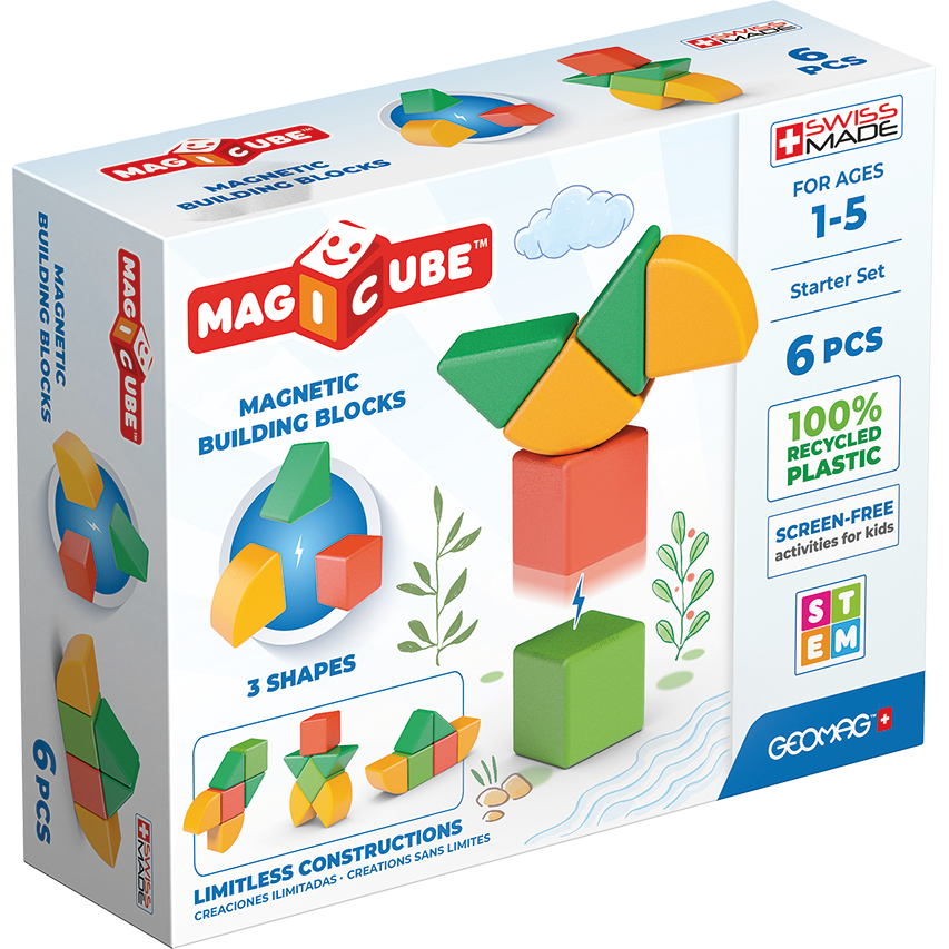 Geomag Magicube 3 Shapes Recycled Magenetic Building Blocks Starter Set (6 Pieces) Multicolor Age-12 Months & Above