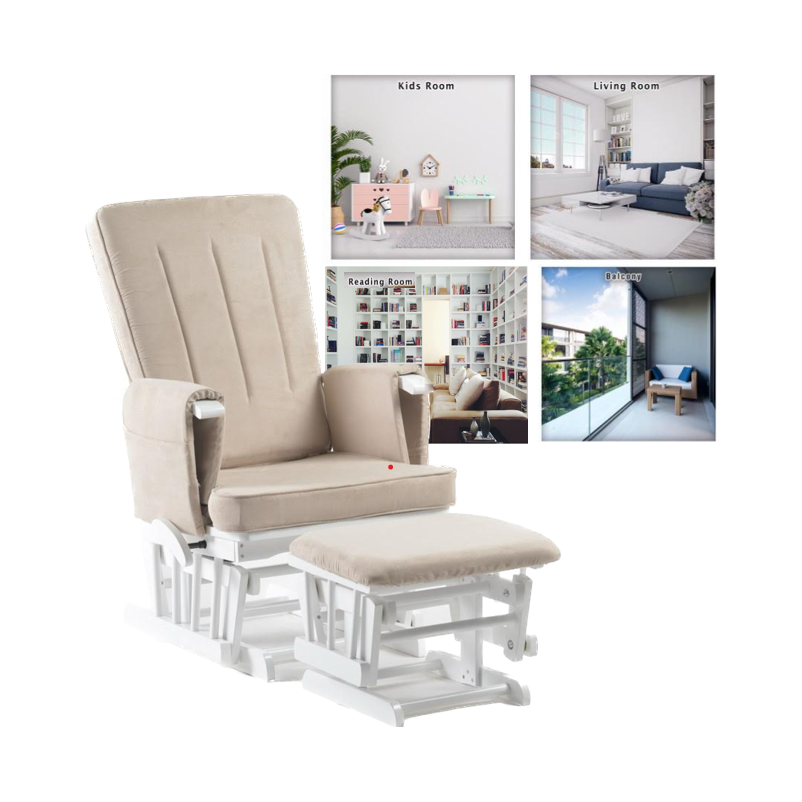 Peekaboo Premium Cushioned Nursing Wooden Glider Chair with Ottoman White