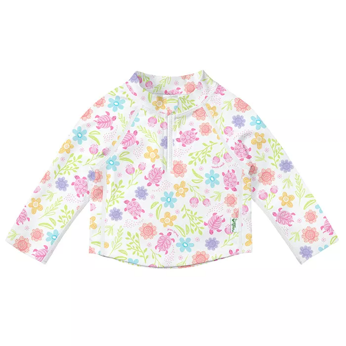 Green Sprouts Floral Long Sleeve Zip Rashguard Shirt White Turtle 730131 037 47 Age  6 Months & Above 

