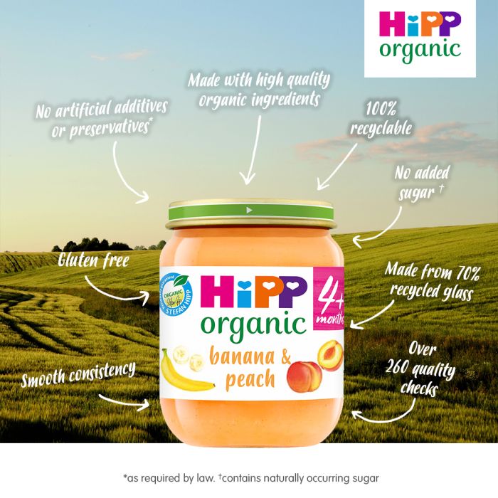 HiPP Organic Banana and Peach Puree 125g 4m+