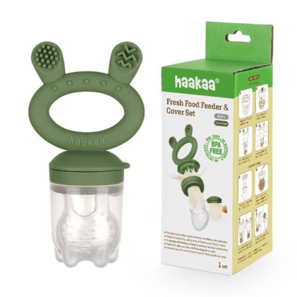 Haakaa Fresh Food Feeder & Cover Set Olive Green Age-6 Months & Above