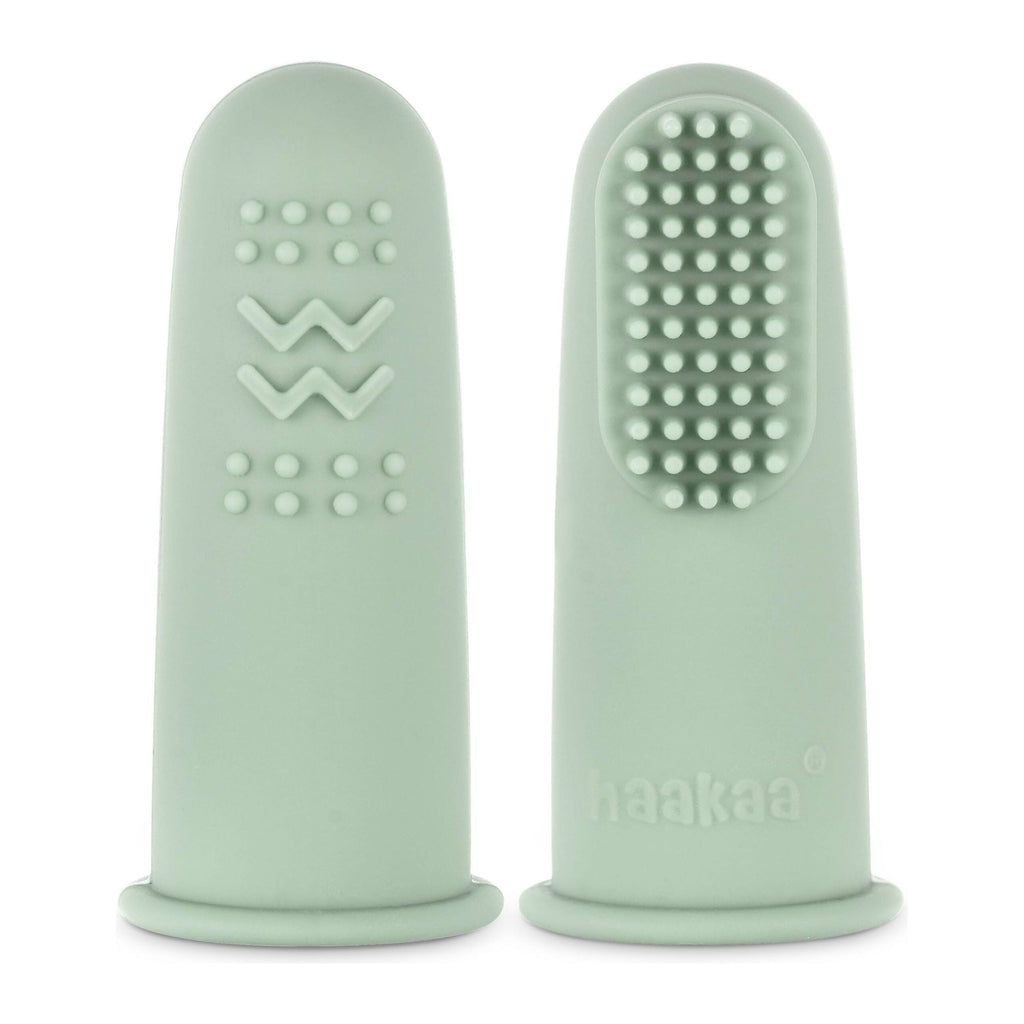 Haakaa – Set of 2 Silicone Finger Toothbrushes with Case  Pea Green Age- Newborn & Above