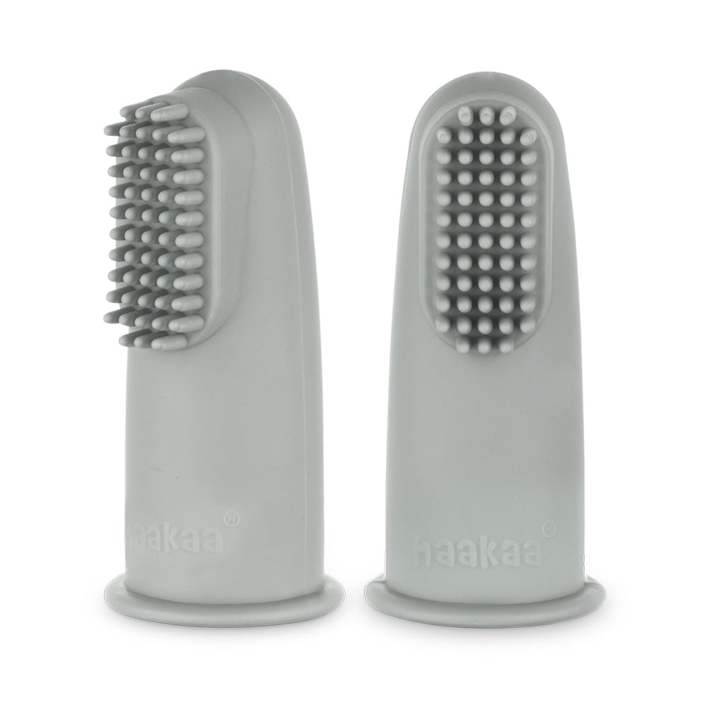 Haakaa – Set of 2 Silicone Finger Toothbrushes with Case Suva Grey Age- Newborn & Above 