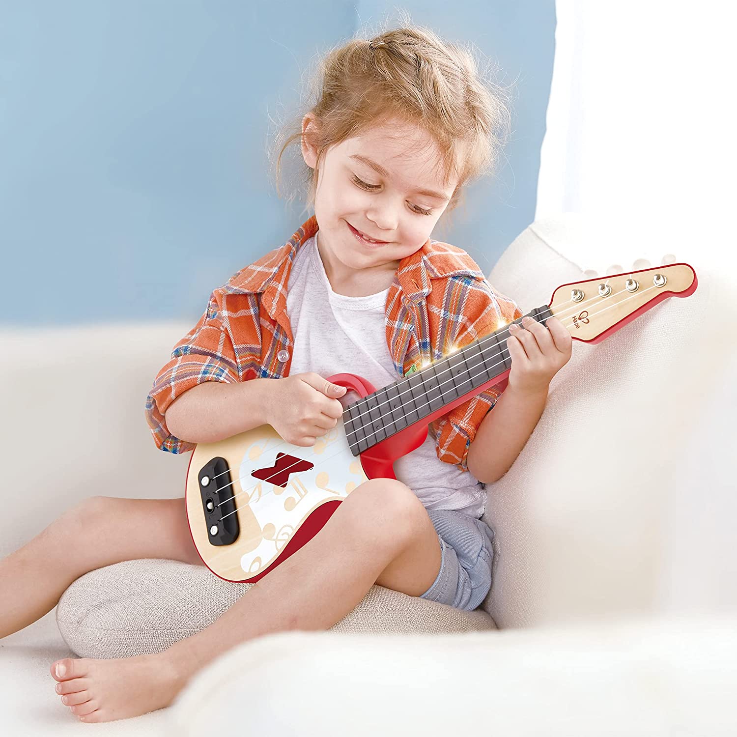 Hape Learn With Lights Ukulele Guitar Red Age- 3 Years & Above