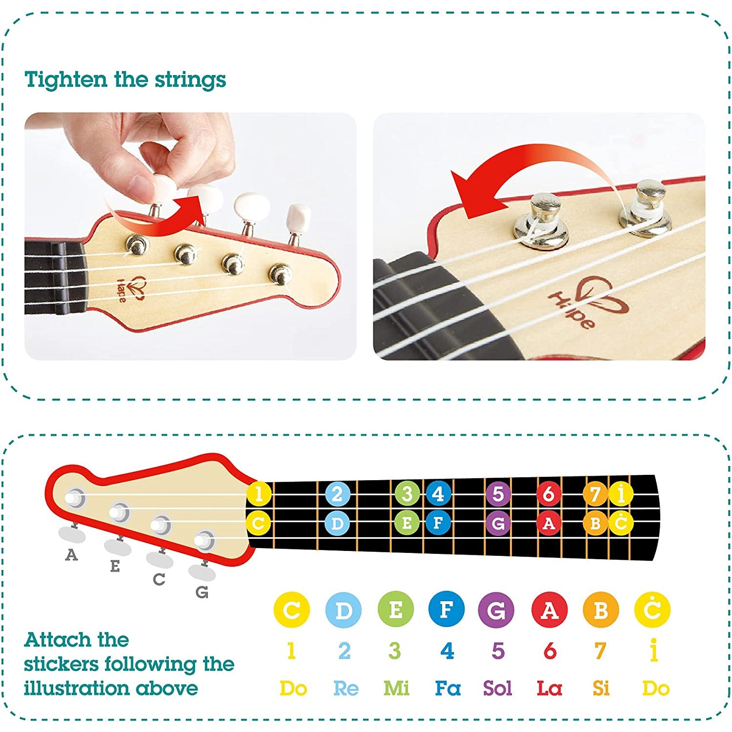 Hape Learn With Lights Ukulele Guitar Red Age- 3 Years & Above