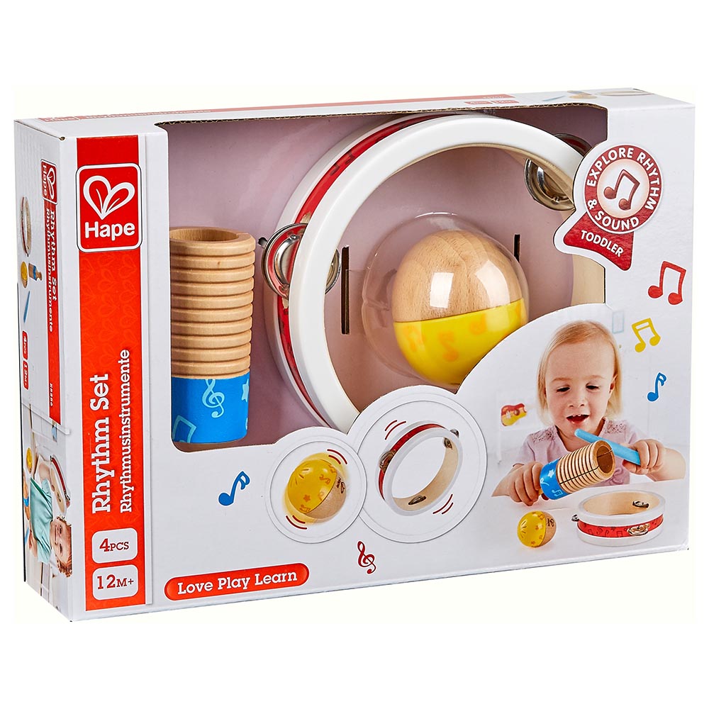Hape Rhythm Set with 4 Different Musical Instruments Multicolor Age- 1 Year & Above