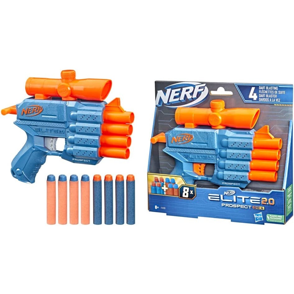 Hasbro Nerf Elite 2.0 Prospect QS 4 Blaster Set Blue Orange Age 8 Years Above Peekaboo