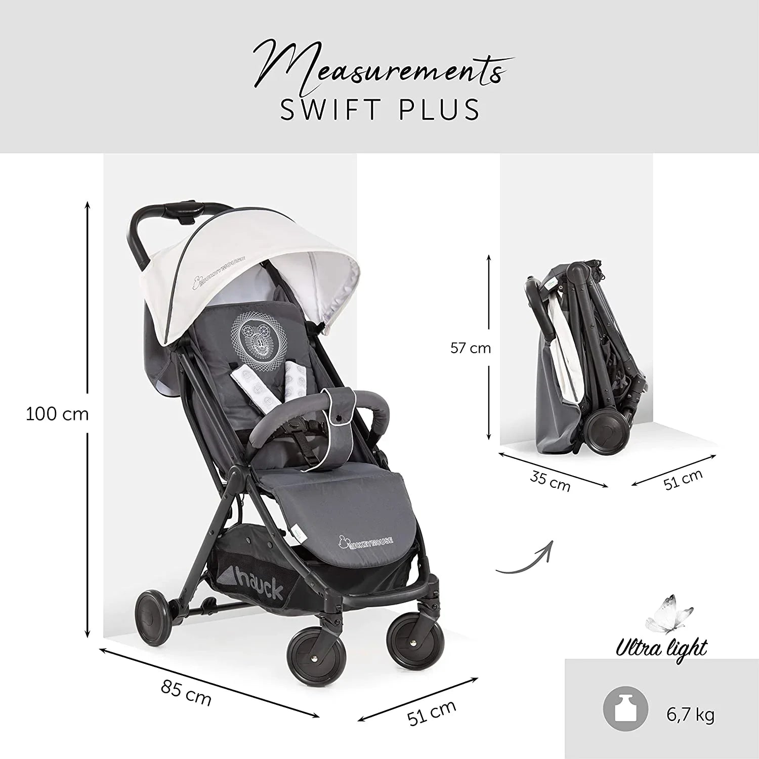 Hauck Disney Shopper Swift Plus Stroller Mickey Cool Vibes Grey/Black Age- Newborn & Above (Holds upto 15 Kgs)