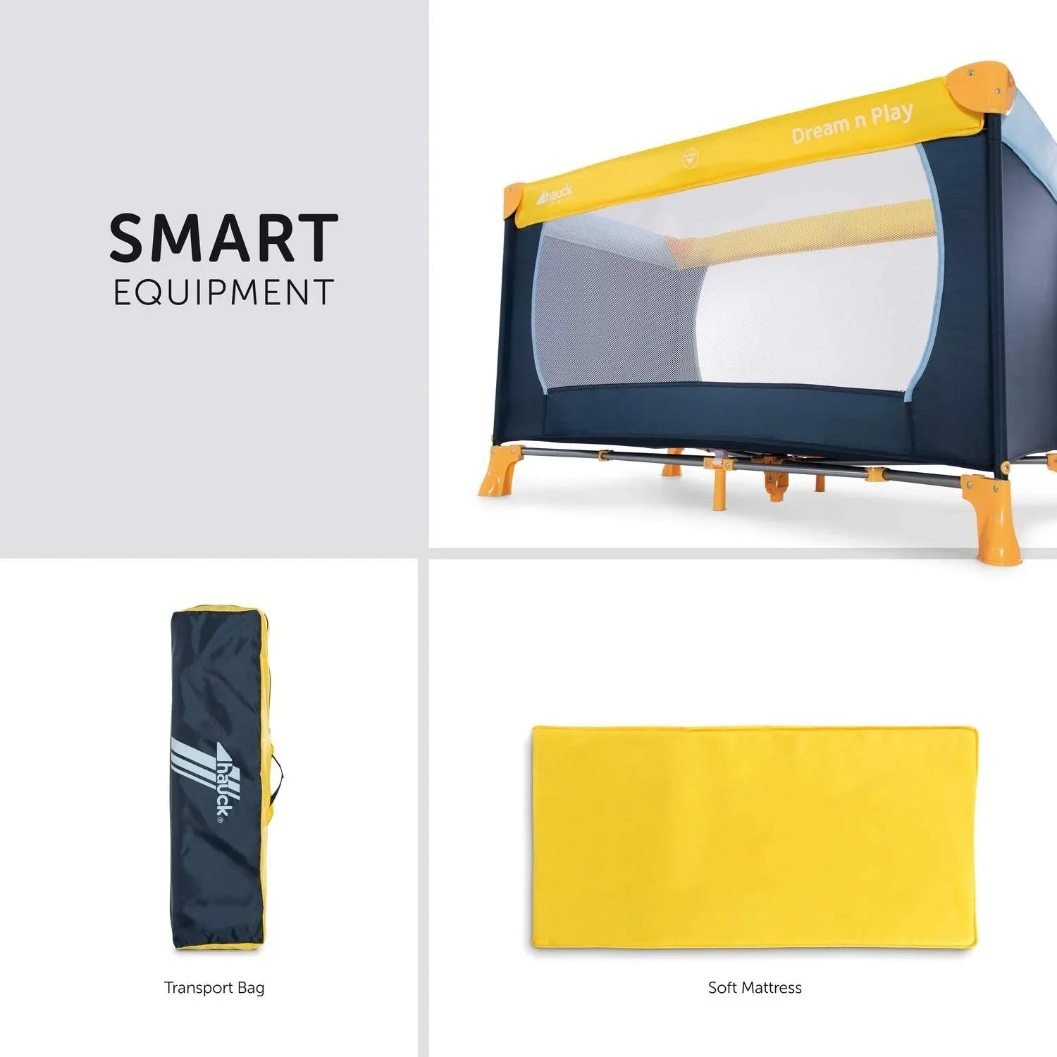 hauck dream and play mattress Hauck Dream’n Play, Travel Cot 120 X 60 Cm Yellow Blue Navy Age-Newborn & Above
