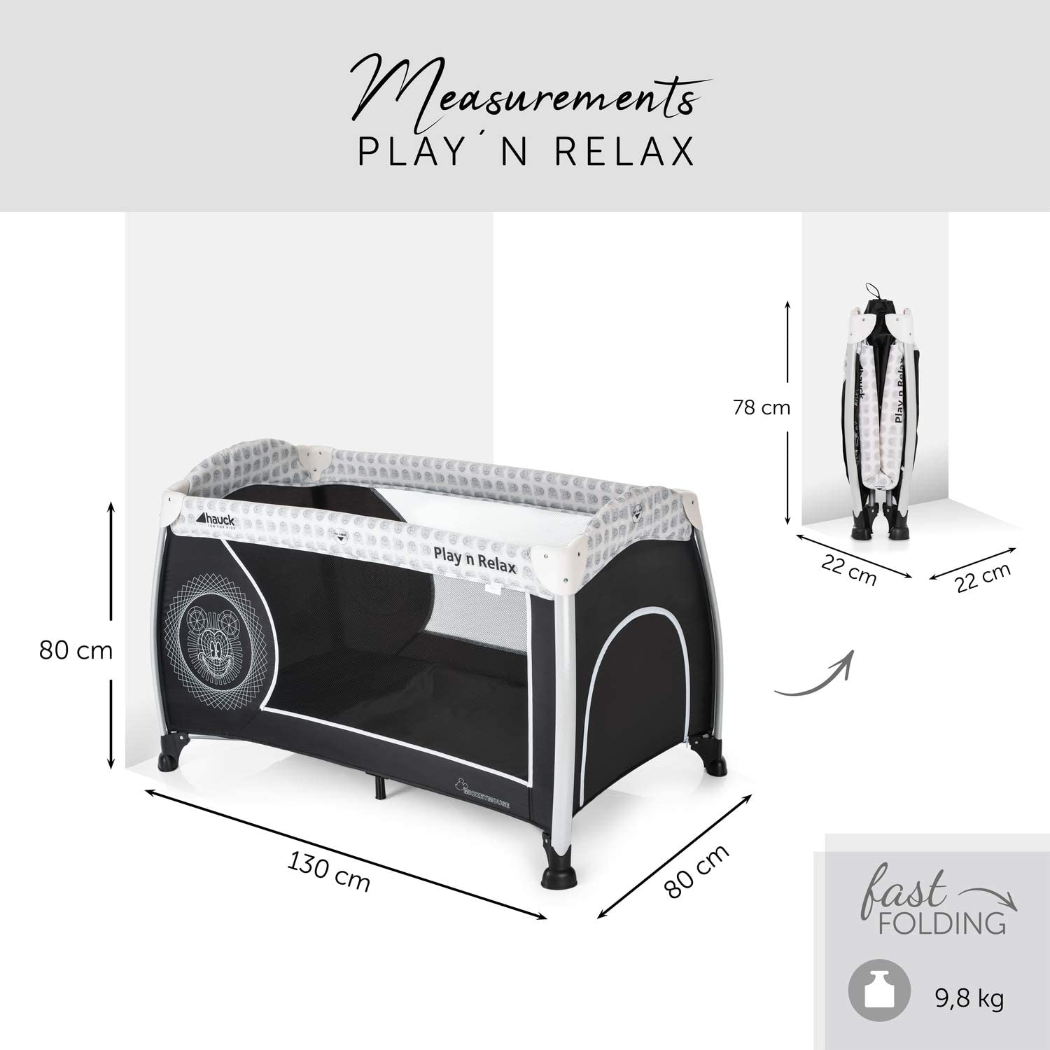 Hauck Play N Relax Mickey Cool Vibes Travel Cot/Playpen Black Age