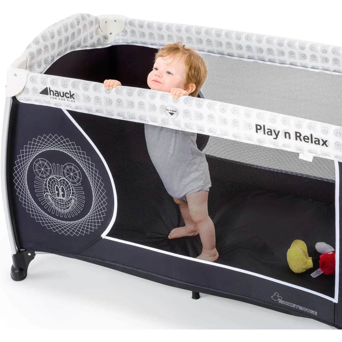 hauck play n relax travel cot Hauck Play N Relax Mickey Cool Vibes Travel Cot/Playpen Black Age- Newborn  & Above (Holds up to 15 kg)