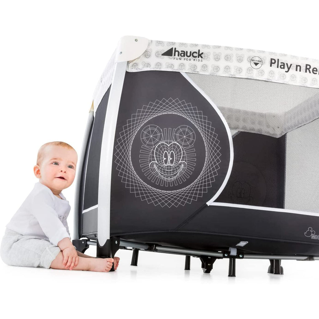 Hauck Play N Relax Square Mickey Cool Vibes Travel Cot Black Age- Newborn & Above (Holds upto 15 Kgs)