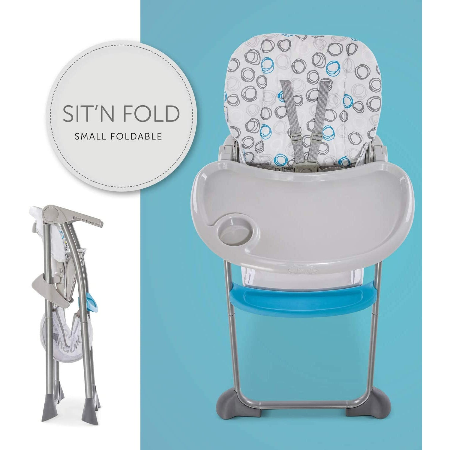Hauck Sit & Fold Baby Feeding Highchair With Basket Circles Blues Age6