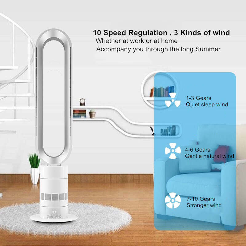 Pibi 39-Inch Air Cooling Bladeless Tower Fan with Stand White/Silver