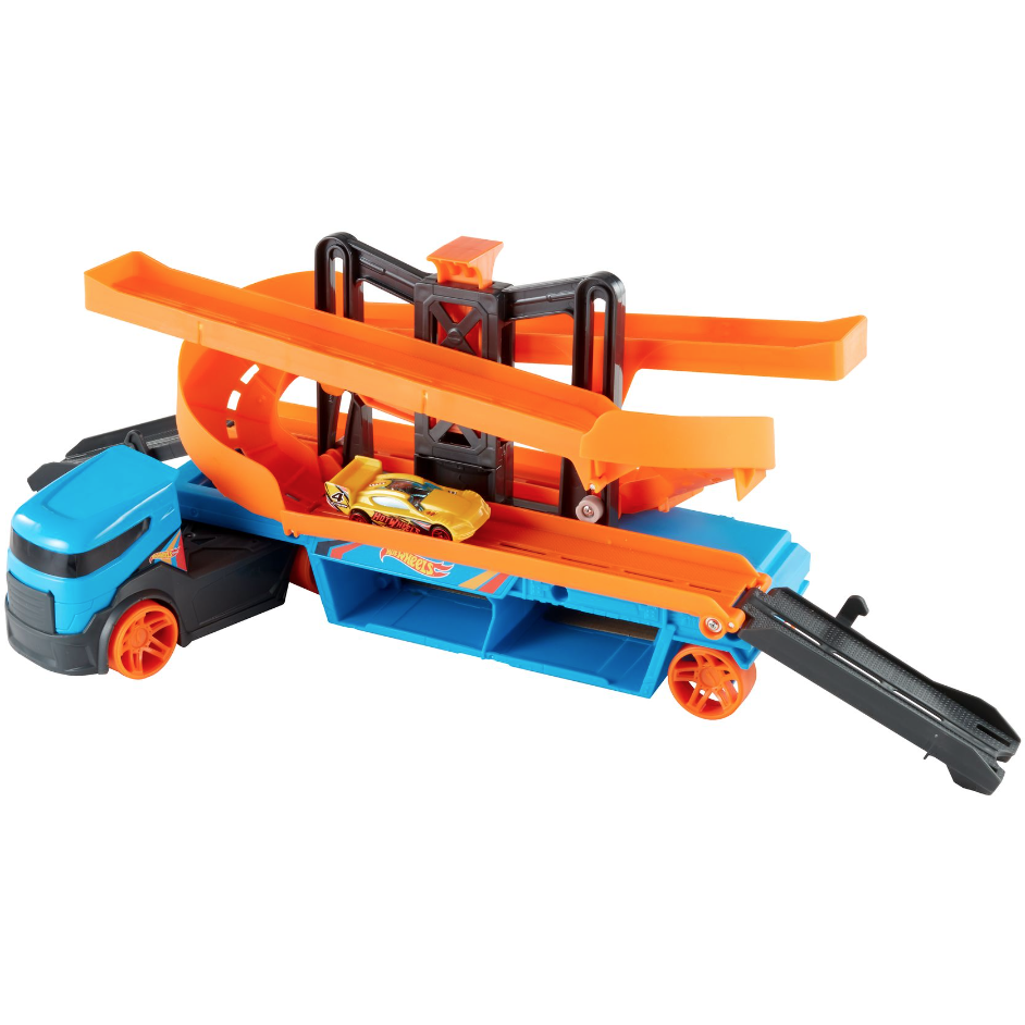 Hot Wheels Lift and Launch Hauler Playset Blue Orange Age 3 Years Above Peekaboo
