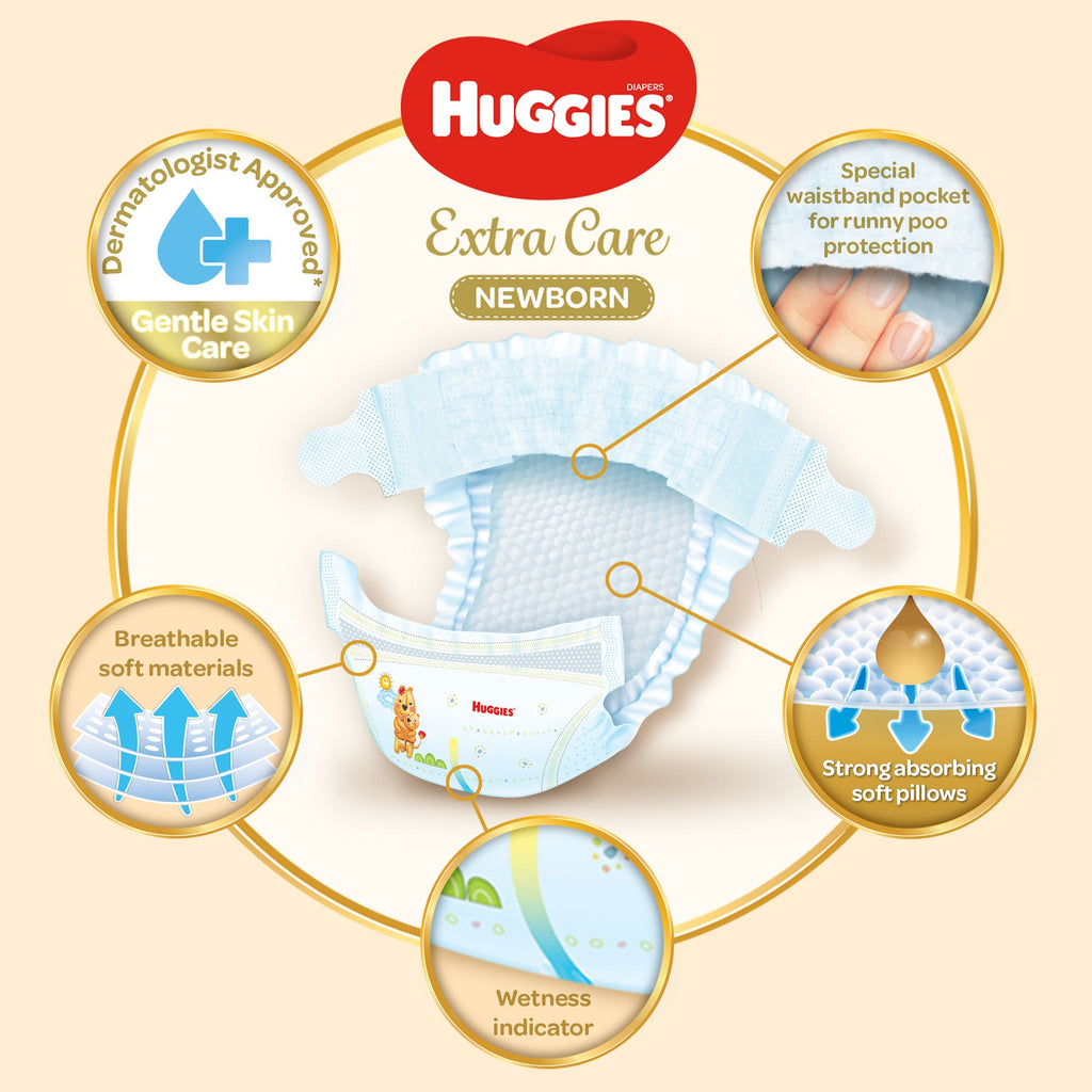 Huggies Extra Care Newborn Jumbo Pant Diapers Size 1 (4-6 Kg)- 64 Pieces