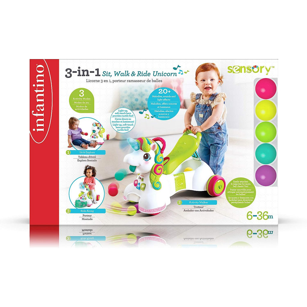 Infantino 3-in-1 Sit, Walk & Ride Unicorn Multicolor Age- 6 Months to 36 Months