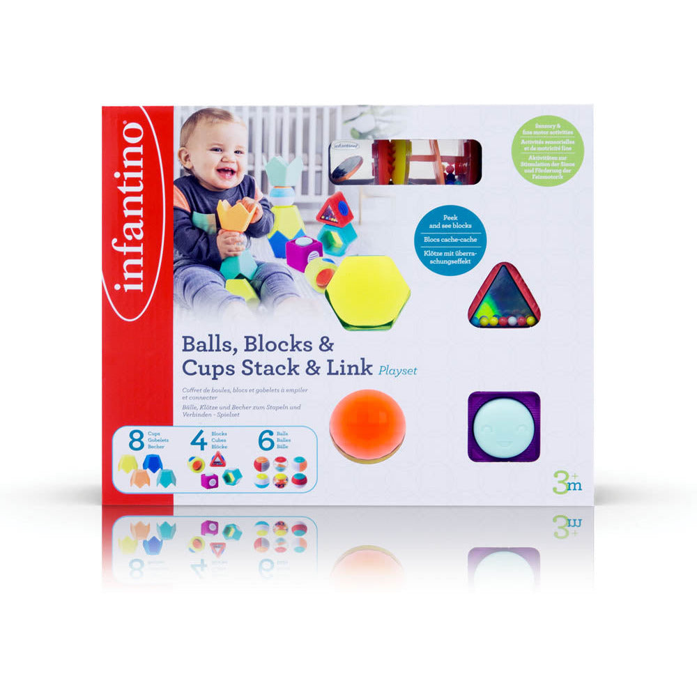 Infantino Balls, Blocks & Cups Stack & Link Playset Multicolor Age- 3 Months & Above