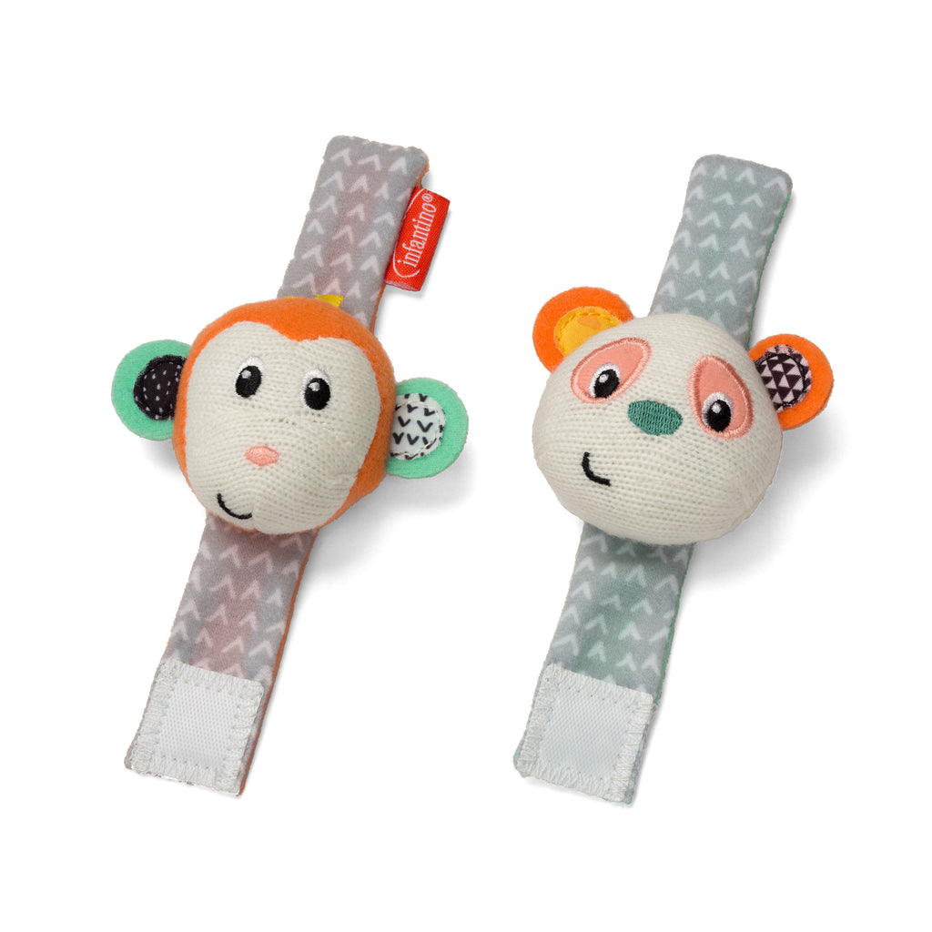 Infantino Panda & Monkey Wrist Rattles Multicolor Age- Newborn & Above