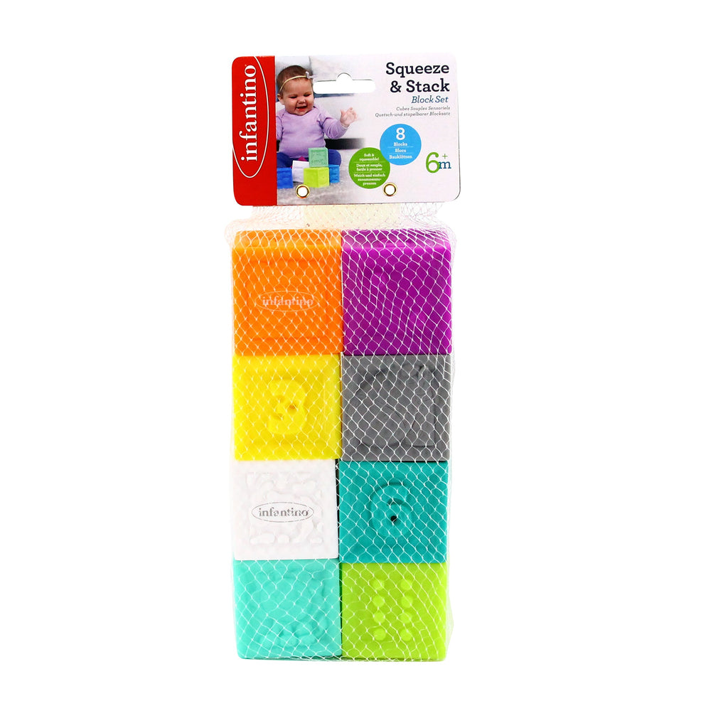 Infantino Squeeze & Stack Block Set - 8 pcs Multicolor Age- 6 Months & Above