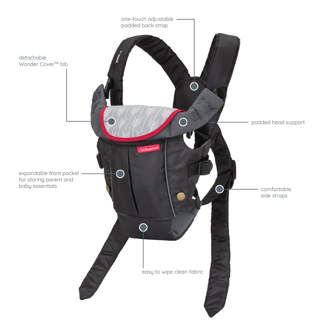 Infantino Swift Classic Carrier Black With Ergonomic Design Age-Newborn & Above (Holds Upto 12 Kgs)