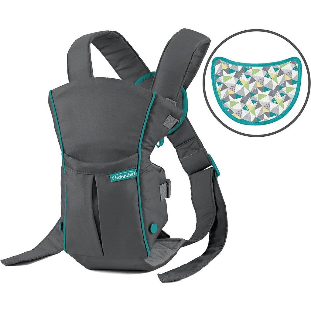 Infantino Swift Classic Carrier with Wonder Bib & Essentials Storage Front Pocket Grey Age- 3 Months & Above (Holds upto 12 Kg)