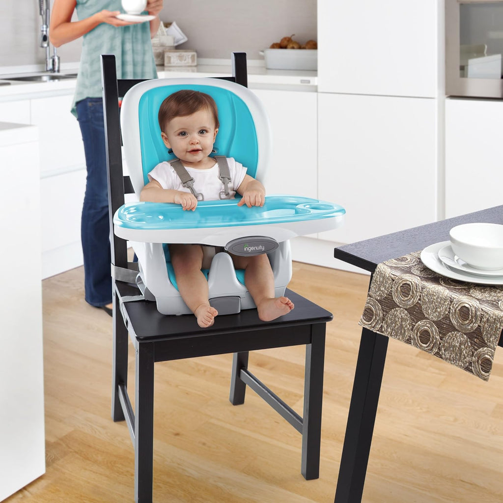 Ingenuity Smart Clean Trio Elite 3-in-1 High Toddler Chair and Booster Chair Aqua/Grey Age- 6 Months to 5 Years
