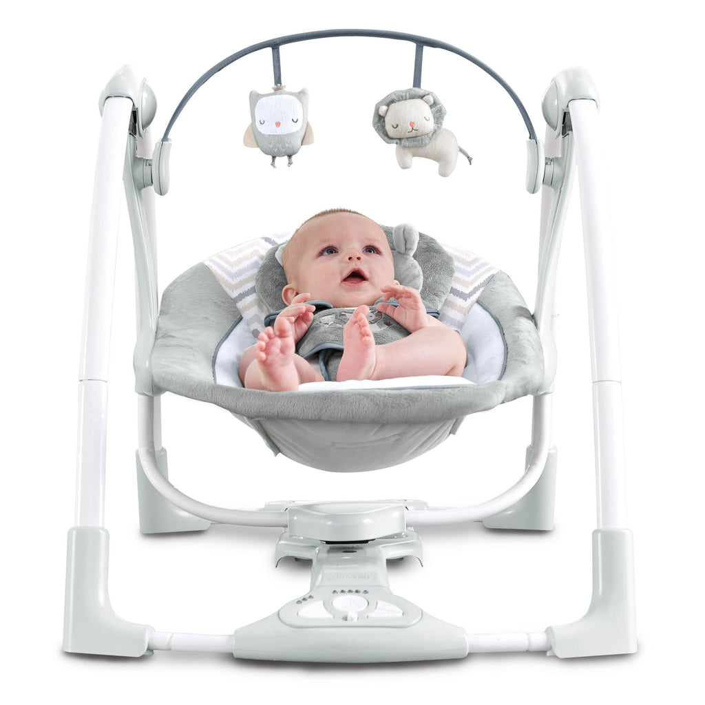 Ingenuity Portable, Compact & Power Adaptable Swing/Rocker with AC Adapter Grey Age- Newborn to 18 Months