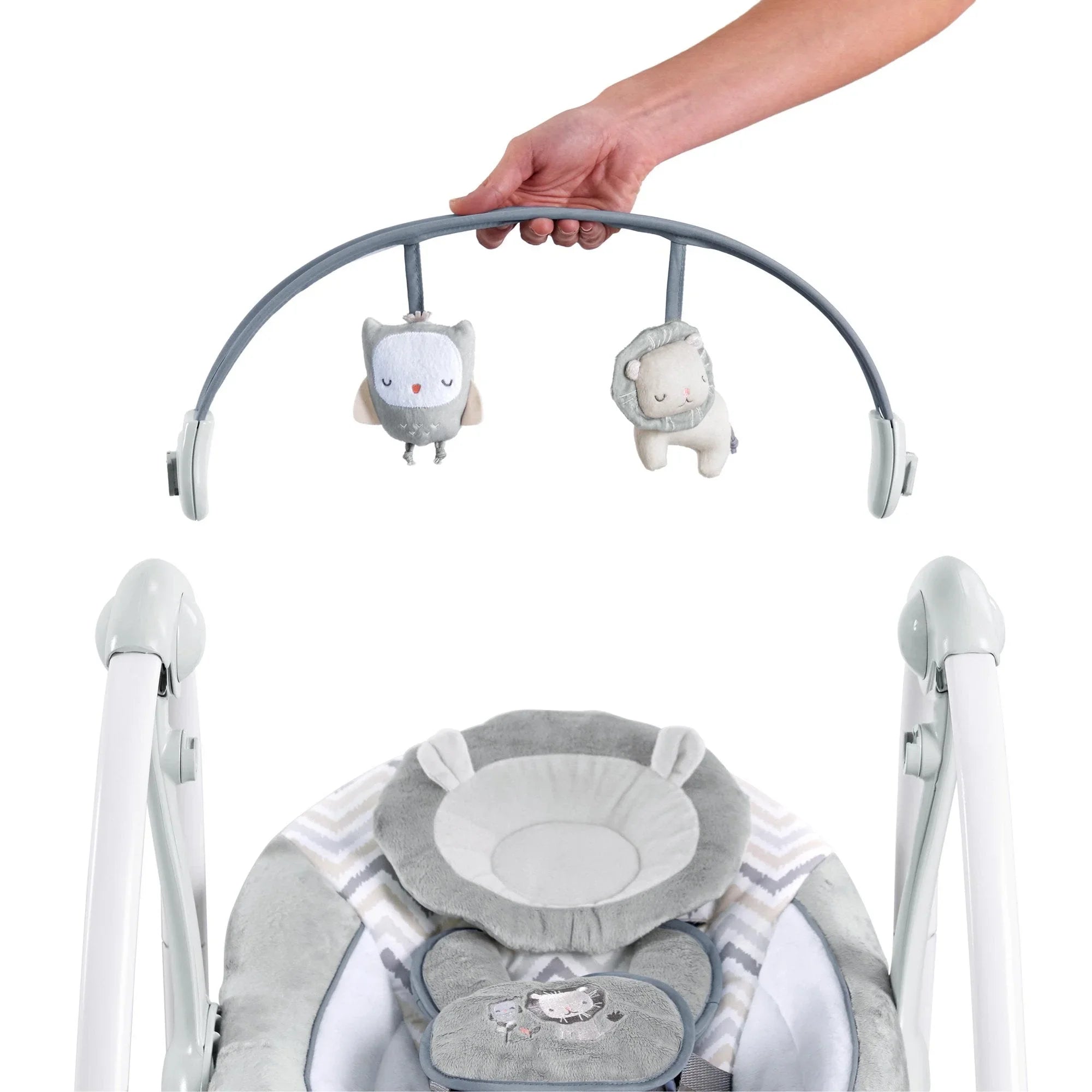 Ingenuity Portable, Compact & Power Adaptable Swing/Rocker with AC Adapter  Grey Age- Newborn to 9 Months - Peekaboo