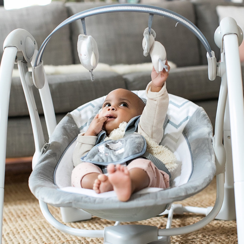 Ingenuity Portable, Compact & Power Adaptable Swing/Rocker with AC Adapter Grey Age- Newborn to 18 Months