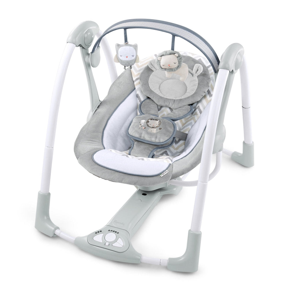Ingenuity Portable, Compact & Power Adaptable Swing/Rocker with AC Adapter Grey Age- Newborn to 18 Months
