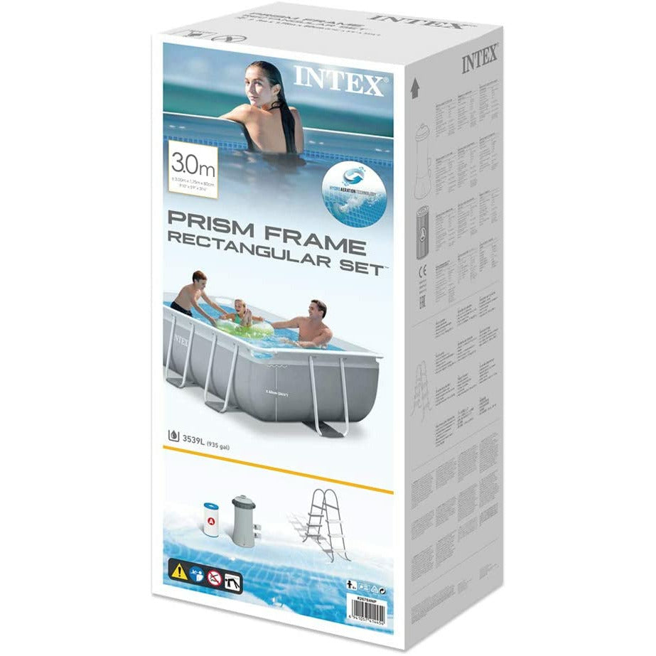Intex 3M X 1.75M X 0.8M Prism Frame Rectangular Pool Set Grey Age- 1 Year & Above